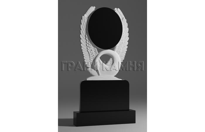 Вертикальный гранитный памятник резной виде лебедя № 213/10