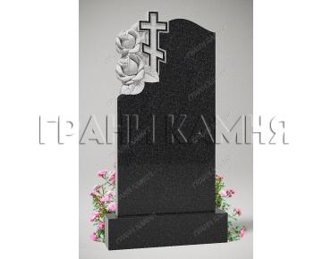 Вертикальный гранитный памятник резной с крестом и цветами № 238/10