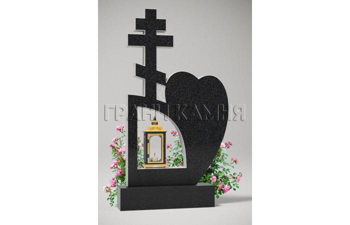 Вертикальный гранитный памятник резной в форме сердца с крестом № 273/10