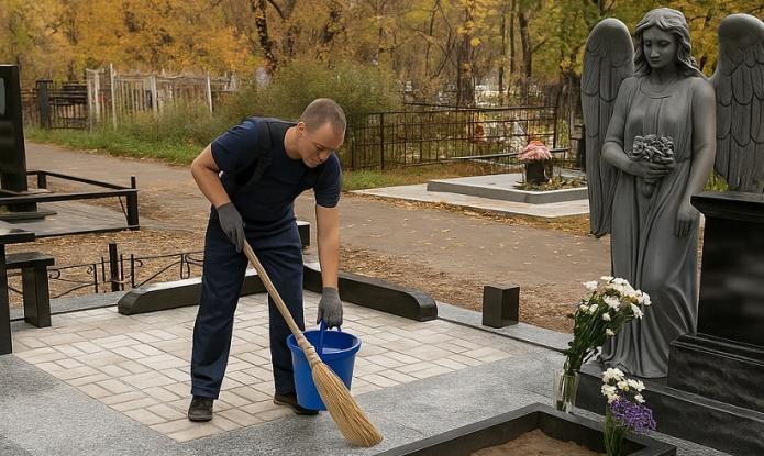 Чистка и обработка мемориального комплекса