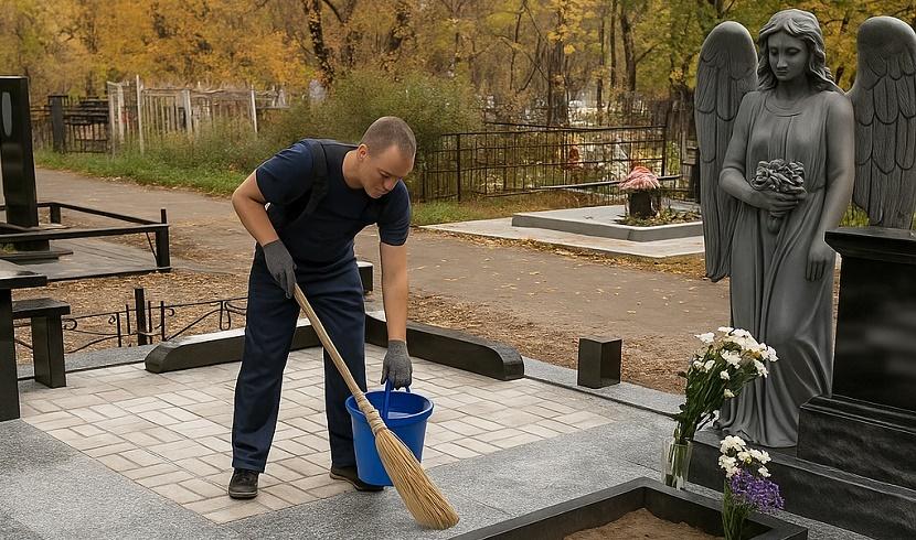 Чистка и обработка мемориального комплекса