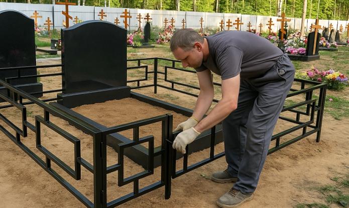 Установка ограды на могилу